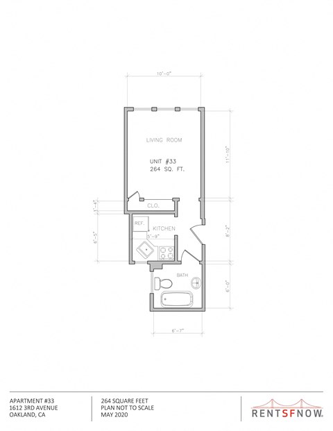 Floor plan for studio, 1 bath, 293 sqft
